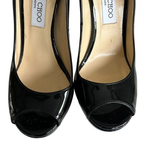 Jimmy Choo Shoe Peep Toe Platform Patent Leather Pump High Heels - Picture 3 of 10
